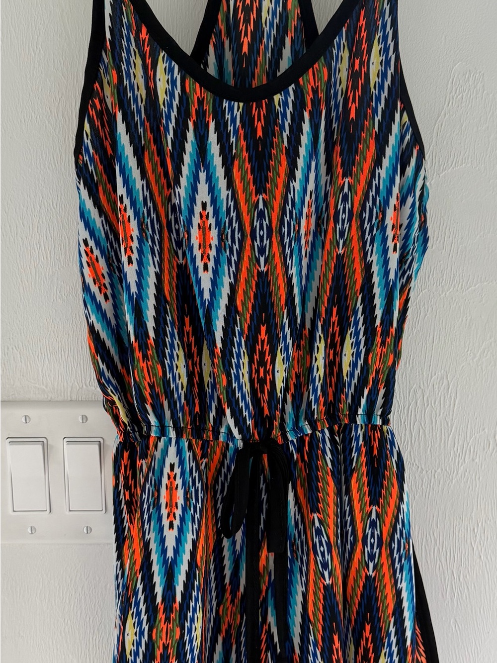 Sleeveless Multicolor Chevron Print Romper - Blue & Orange